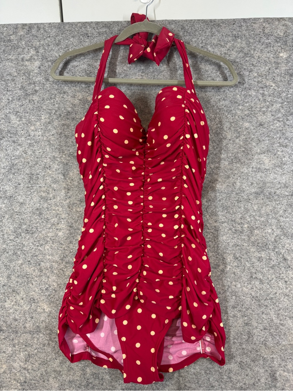 Unique Vintage Red Polka Dot Halter Swimsuit XL Pin Up Retro One Piece Summer